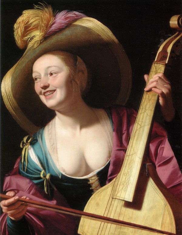 A young woman playing a viola da gamba by Gerrit van Honthorst